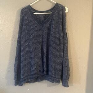 Lane Bryant Blue Grey Womens Sweater 18/20 Feels like Chenille Peek a Boo Sleeve